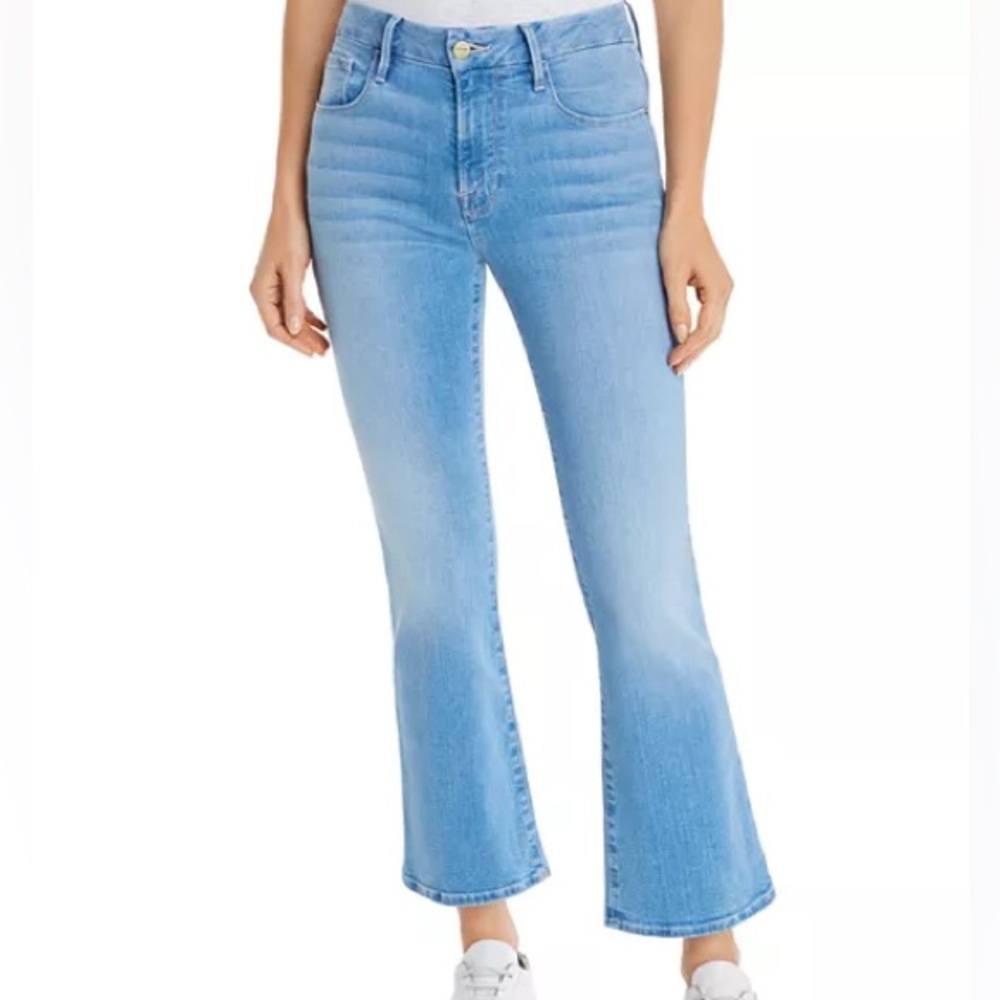 Frame Le Crop Mini Boot Mid-Rise Medium Blue Flare Jeans NEW